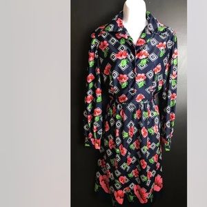 Vtg OSCAR DE LA RENTA Boutique Neiman Marcus Silver Key Shirt Dress Floral 1969